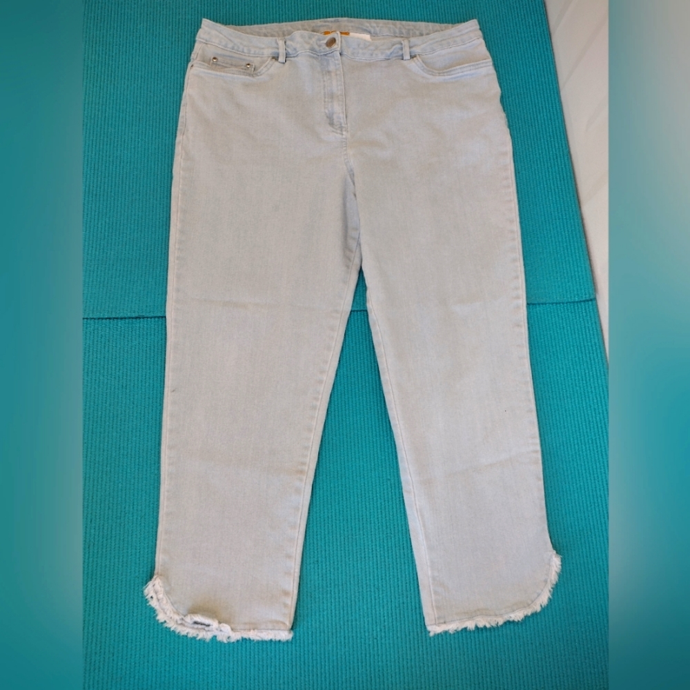 Ruby Rd Petite Women's Crop Raw Jeans Frayed Hem 14P